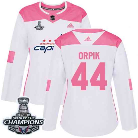 Adidas Capitals #44 Brooks Orpik White Pink Authentic Fashion Stanley Cup Final Champions Womens Stitched NHL Jersey